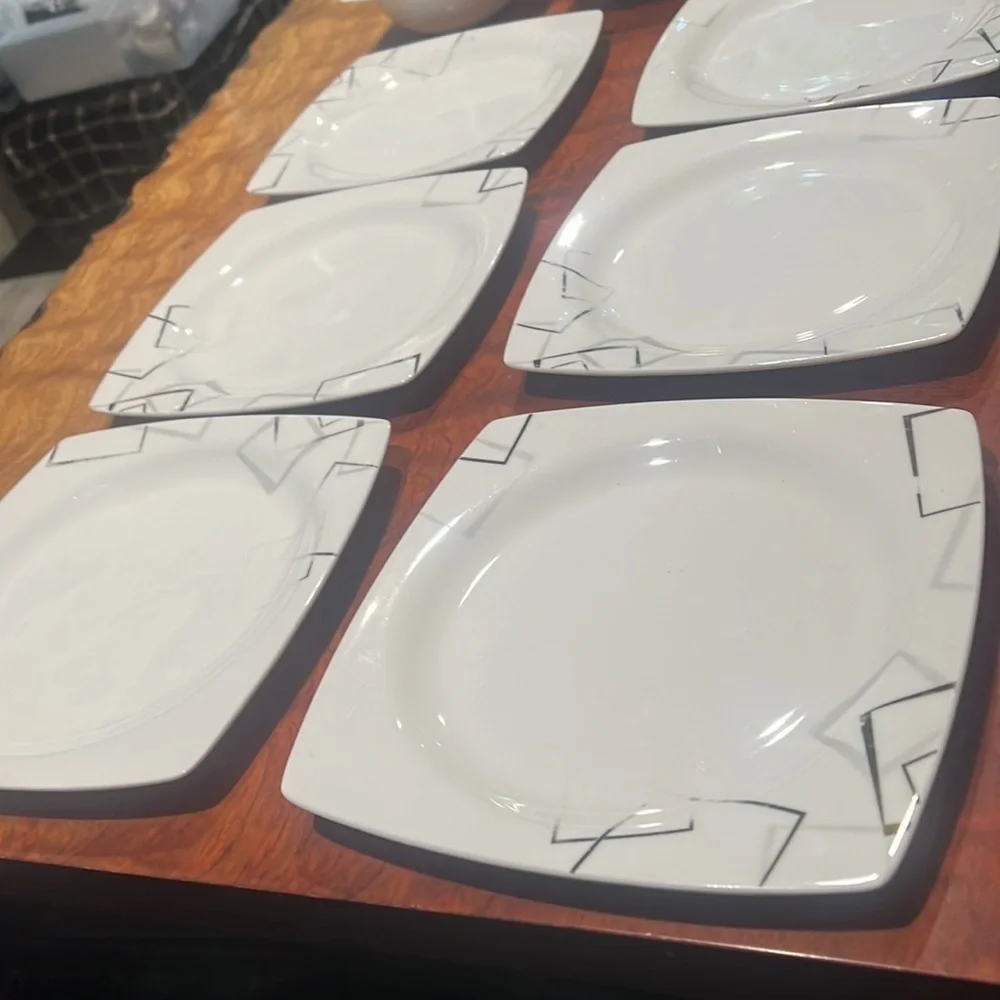 22 Piece Set of Gural Porselen GRL White Fine Bone Square Gold Silver MCM Print